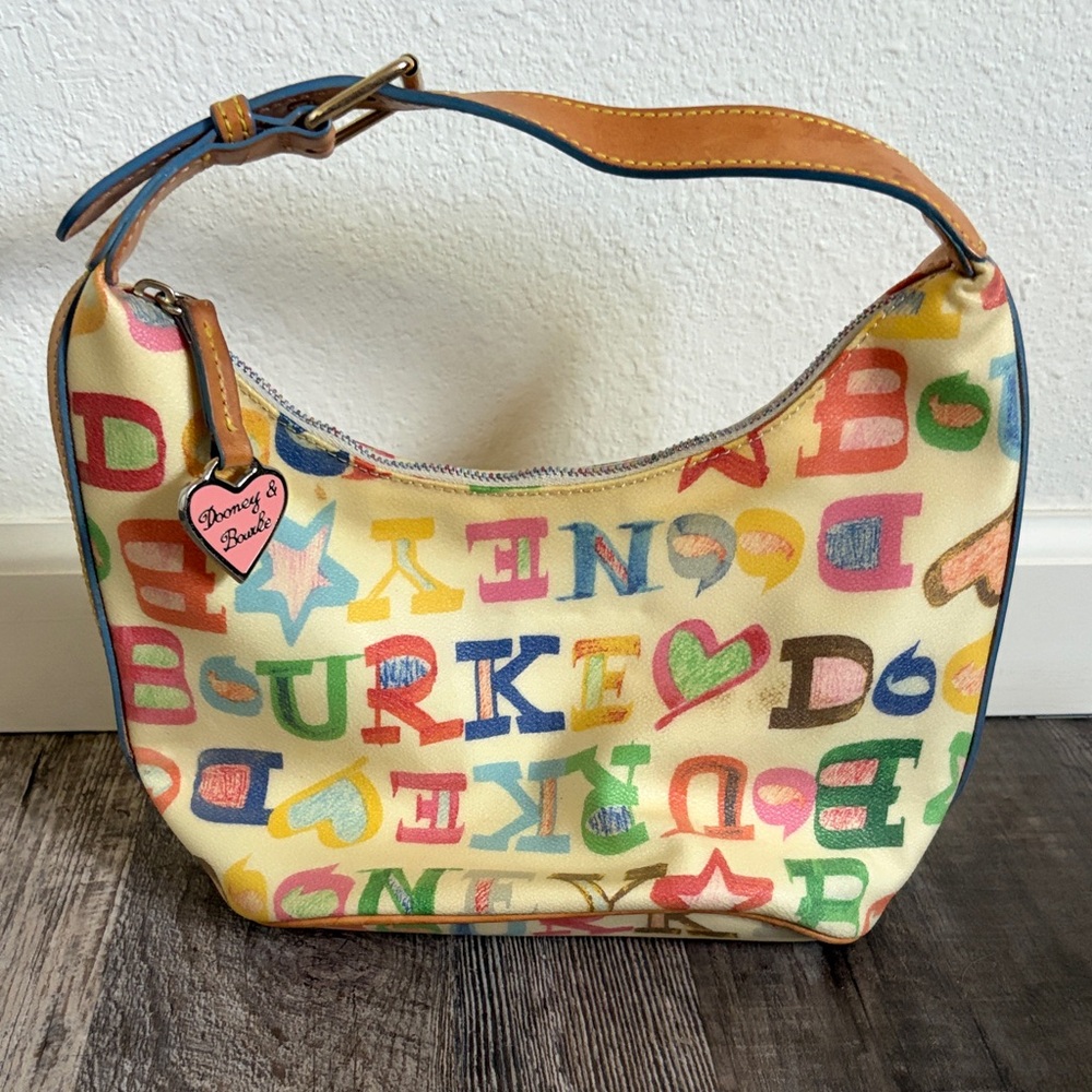 Dooney & Bourke Cream Multicolor Alphabet Canvas Shoulder Bag